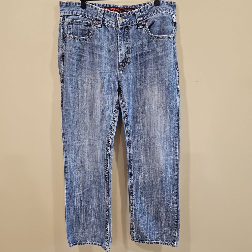Rock And Roll Cowboy Jeans Men 36x34 Blue Denim Double Barrel Straight Relaxed
